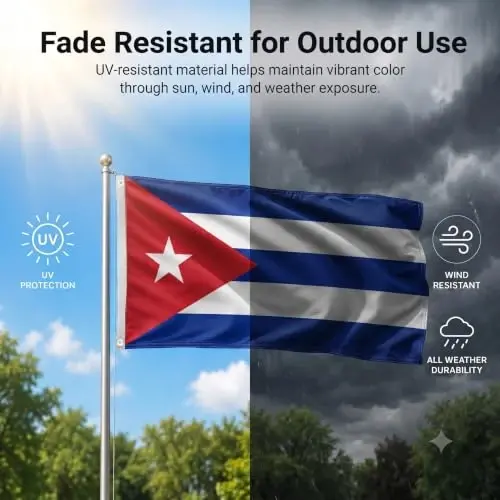 DMSE Cuba National Flag, 3ft x 5ft - Fade-Resistant Outdoor & Indoor Flag - Quad-Stitched Fly End & Heavy-Duty Brass Grommets (3ft x 5ft) - 3