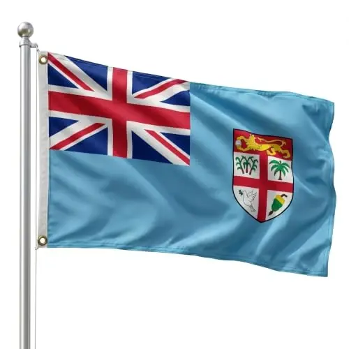 DMSE Fiji National Flag, 3ft x 5ft - Fade-Resistant Outdoor & Indoor Flag - Quad-Stitched Fly End & Heavy-Duty Brass Grommets (3ft x 5ft) - 1