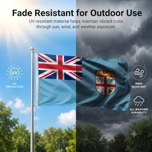 DMSE Fiji National Flag, 3ft x 5ft - Fade-Resistant Outdoor & Indoor Flag - Quad-Stitched Fly End & Heavy-Duty Brass Grommets (3ft x 5ft) - 3