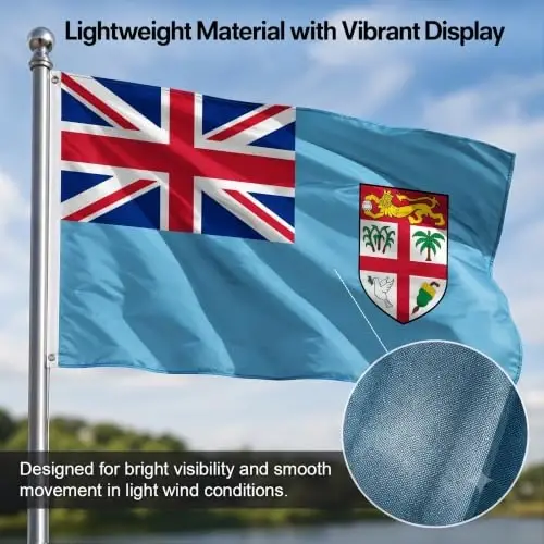 DMSE Fiji National Flag, 3ft x 5ft - Fade-Resistant Outdoor & Indoor Flag - Quad-Stitched Fly End & Heavy-Duty Brass Grommets (3ft x 5ft) - 6