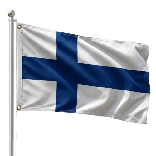 DMSE Finland National Flag, 2ft x 3ft - Fade-Resistant Outdoor & Indoor Flag - Quad-Stitched Fly End & Heavy-Duty Brass Grommets (2ft x 3ft) - 1