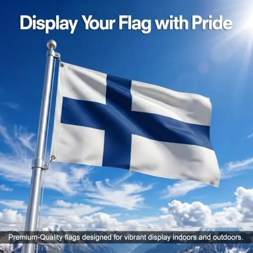 DMSE Finland National Flag, 2ft x 3ft - Fade-Resistant Outdoor & Indoor Flag - Quad-Stitched Fly End & Heavy-Duty Brass Grommets (2ft x 3ft) - DMSE Wholesale (1)