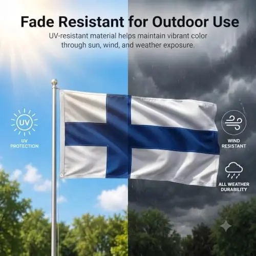 DMSE Finland National Flag, 2ft x 3ft - Fade-Resistant Outdoor & Indoor Flag - Quad-Stitched Fly End & Heavy-Duty Brass Grommets (2ft x 3ft) - 3