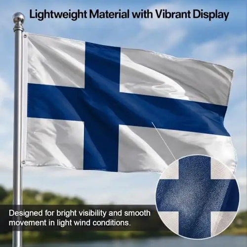 DMSE Finland National Flag, 2ft x 3ft - Fade-Resistant Outdoor & Indoor Flag - Quad-Stitched Fly End & Heavy-Duty Brass Grommets (2ft x 3ft) - 6