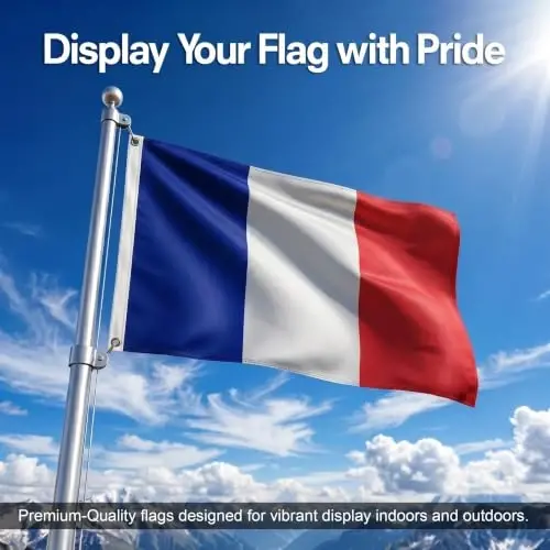 DMSE France National Flag, 2ft x 3ft - Fade-Resistant Outdoor & Indoor Flag - Quad-Stitched Fly End & Heavy-Duty Brass Grommets (2ft x 3ft) - DMSE Wholesale (1)