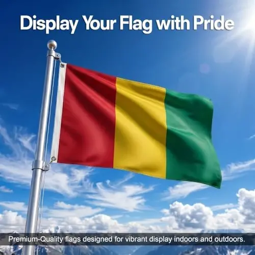 DMSE Guinea National Flag, 3ft x 5ft - Fade-Resistant Outdoor & Indoor Flag - Quad-Stitched Fly End & Heavy-Duty Brass Grommets (3ft x 5ft) - DMSE Wholesale (1)