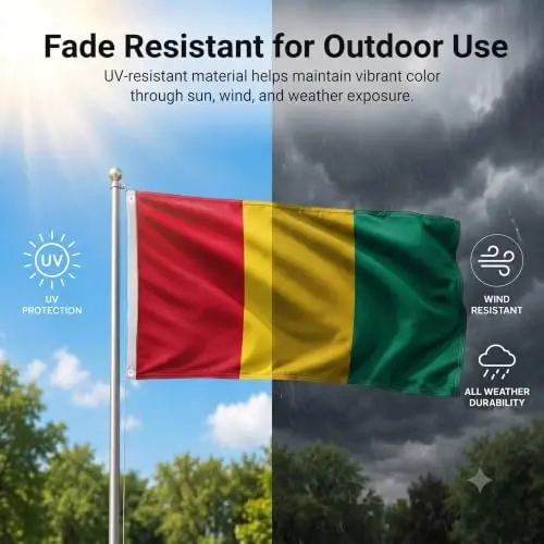 DMSE Guinea National Flag, 3ft x 5ft - Fade-Resistant Outdoor & Indoor Flag - Quad-Stitched Fly End & Heavy-Duty Brass Grommets (3ft x 5ft) - 3