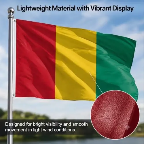 DMSE Guinea National Flag, 3ft x 5ft - Fade-Resistant Outdoor & Indoor Flag - Quad-Stitched Fly End & Heavy-Duty Brass Grommets (3ft x 5ft) - 6
