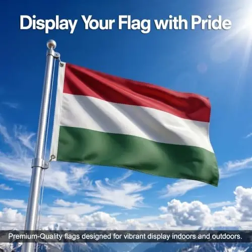 DMSE Hungary National Flag, 2ft x 3ft - Fade-Resistant Outdoor & Indoor Flag - Quad-Stitched Fly End & Heavy-Duty Brass Grommets (2ft x 3ft) - DMSE Wholesale (1)