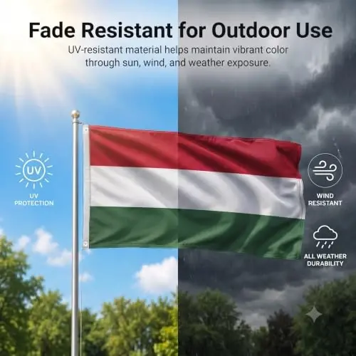 DMSE Hungary National Flag, 2ft x 3ft - Fade-Resistant Outdoor & Indoor Flag - Quad-Stitched Fly End & Heavy-Duty Brass Grommets (2ft x 3ft) - 3