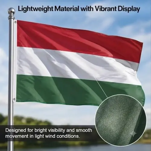 DMSE Hungary National Flag, 2ft x 3ft - Fade-Resistant Outdoor & Indoor Flag - Quad-Stitched Fly End & Heavy-Duty Brass Grommets (2ft x 3ft) - 6