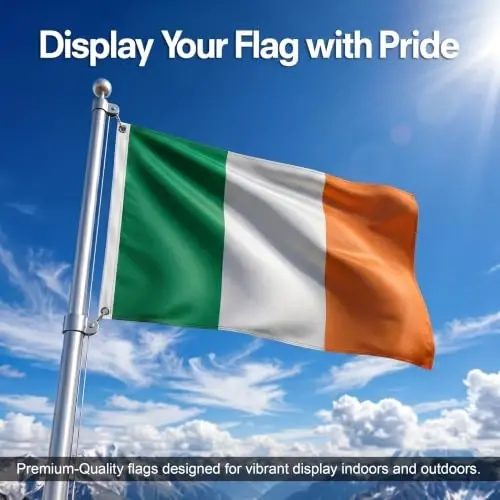 DMSE Ireland National Flag, 2ft x 3ft - Fade-Resistant Outdoor & Indoor Flag - Quad-Stitched Fly End & Heavy-Duty Brass Grommets (2ft x 3ft) - DMSE Wholesale (1)