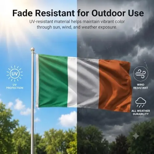 DMSE Ireland National Flag, 2ft x 3ft - Fade-Resistant Outdoor & Indoor Flag - Quad-Stitched Fly End & Heavy-Duty Brass Grommets (2ft x 3ft) - 3