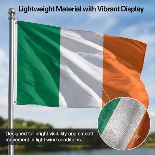 DMSE Ireland National Flag, 2ft x 3ft - Fade-Resistant Outdoor & Indoor Flag - Quad-Stitched Fly End & Heavy-Duty Brass Grommets (2ft x 3ft) - 6