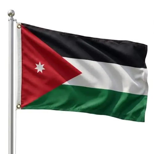 DMSE Jordan National Flag, 3ft x 5ft - Fade-Resistant Outdoor & Indoor Flag - Quad-Stitched Fly End & Heavy-Duty Brass Grommets (3ft x 5ft) - 1