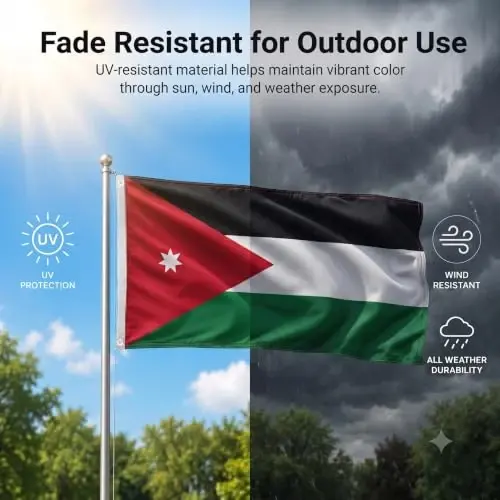 DMSE Jordan National Flag, 3ft x 5ft - Fade-Resistant Outdoor & Indoor Flag - Quad-Stitched Fly End & Heavy-Duty Brass Grommets (3ft x 5ft) - DMSE Wholesale (1)