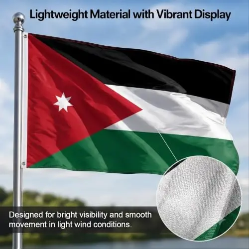 DMSE Jordan National Flag, 3ft x 5ft - Fade-Resistant Outdoor & Indoor Flag - Quad-Stitched Fly End & Heavy-Duty Brass Grommets (3ft x 5ft) - 4