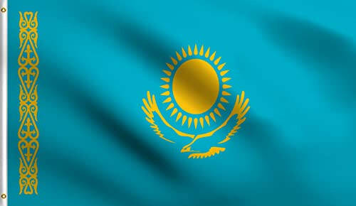 DMSE Kazakhstan National Flag 2X3Ft Foot 100% Polyester 100D Flag - 1