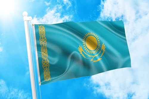 DMSE Kazakhstan National Flag 2X3Ft Foot 100% Polyester 100D Flag - 2