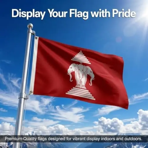 DMSE Laos National Flag, 2ft x 3ft - Fade-Resistant Outdoor & Indoor Flag - Quad-Stitched Fly End & Heavy-Duty Brass Grommets (2ft x 3ft) - DMSE Wholesale (1)