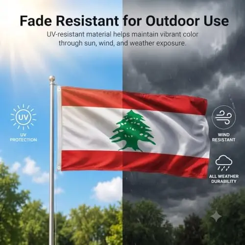 DMSE Lebanon National Flag, 3ft x 5ft - Fade-Resistant Outdoor & Indoor Flag - Quad-Stitched Fly End & Heavy-Duty Brass Grommets (3ft x 5ft) - 3