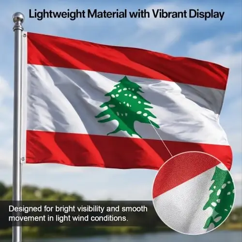 DMSE Lebanon National Flag, 3ft x 5ft - Fade-Resistant Outdoor & Indoor Flag - Quad-Stitched Fly End & Heavy-Duty Brass Grommets (3ft x 5ft) - 6