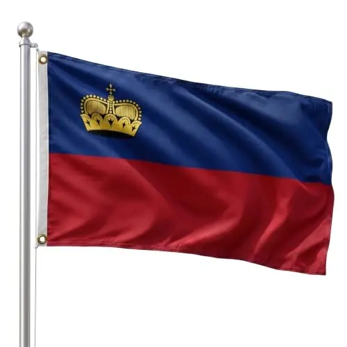 DMSE Liechtenstein National Flag, 2ft x 3ft - Fade-Resistant Outdoor & Indoor Flag - Quad-Stitched Fly End & Heavy-Duty Brass Grommets (2ft x 3ft) - 1