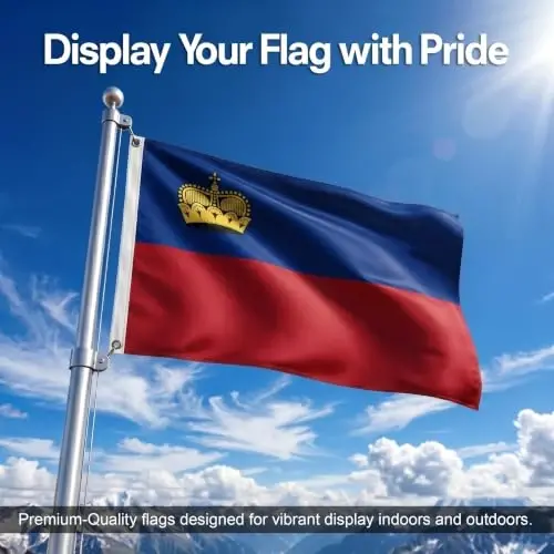 DMSE Liechtenstein National Flag, 2ft x 3ft - Fade-Resistant Outdoor & Indoor Flag - Quad-Stitched Fly End & Heavy-Duty Brass Grommets (2ft x 3ft) - DMSE Wholesale (1)
