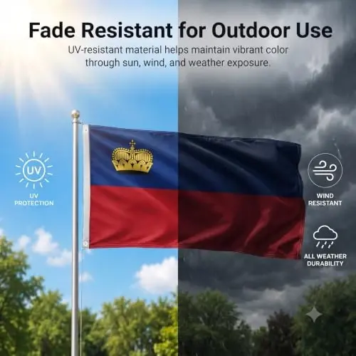 DMSE Liechtenstein National Flag, 2ft x 3ft - Fade-Resistant Outdoor & Indoor Flag - Quad-Stitched Fly End & Heavy-Duty Brass Grommets (2ft x 3ft) - 3