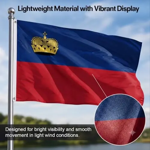 DMSE Liechtenstein National Flag, 2ft x 3ft - Fade-Resistant Outdoor & Indoor Flag - Quad-Stitched Fly End & Heavy-Duty Brass Grommets (2ft x 3ft) - 6