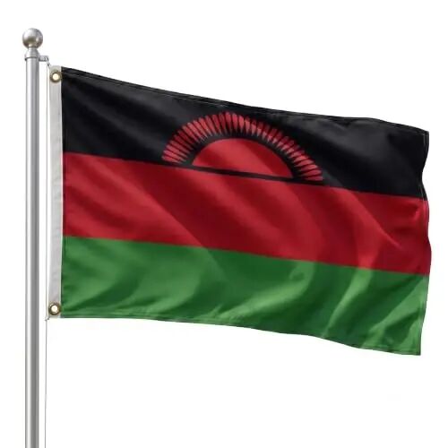 DMSE Malawi National Flag, 3ft x 5ft - Fade-Resistant Outdoor & Indoor Flag - Quad-Stitched Fly End & Heavy-Duty Brass Grommets (3ft x 5ft) - DMSE Wholesale