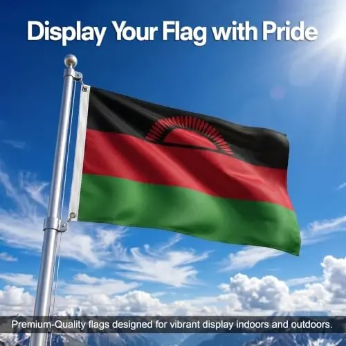 DMSE Malawi National Flag, 3ft x 5ft - Fade-Resistant Outdoor & Indoor Flag - Quad-Stitched Fly End & Heavy-Duty Brass Grommets (3ft x 5ft) - DMSE Wholesale (1)