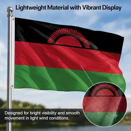 DMSE Malawi National Flag, 3ft x 5ft - Fade-Resistant Outdoor & Indoor Flag - Quad-Stitched Fly End & Heavy-Duty Brass Grommets (3ft x 5ft) - 6