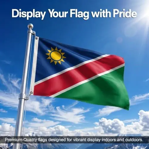 DMSE Namibia National Flag, 2ft x 3ft - Fade-Resistant Outdoor & Indoor Flag - Quad-Stitched Fly End & Heavy-Duty Brass Grommets (2ft x 3ft) - 2