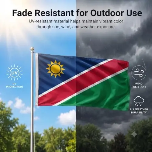 DMSE Namibia National Flag, 2ft x 3ft - Fade-Resistant Outdoor & Indoor Flag - Quad-Stitched Fly End & Heavy-Duty Brass Grommets (2ft x 3ft) - 3