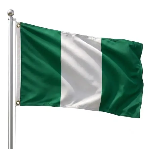 DMSE Nigeria National Flag, 3ft x 5ft - Fade-Resistant Outdoor & Indoor Flag - Quad-Stitched Fly End & Heavy-Duty Brass Grommets (3ft x 5ft) - 1