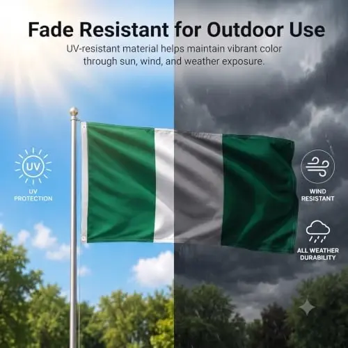 DMSE Nigeria National Flag, 3ft x 5ft - Fade-Resistant Outdoor & Indoor Flag - Quad-Stitched Fly End & Heavy-Duty Brass Grommets (3ft x 5ft) - 3