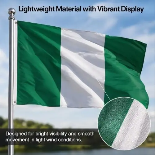 DMSE Nigeria National Flag, 3ft x 5ft - Fade-Resistant Outdoor & Indoor Flag - Quad-Stitched Fly End & Heavy-Duty Brass Grommets (3ft x 5ft) - 6