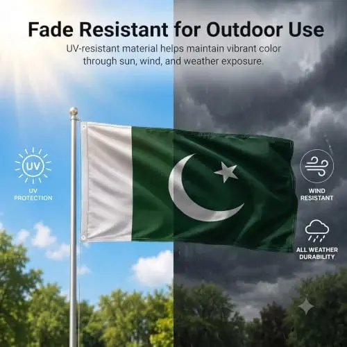 DMSE Pakistan National Flag, 2ft x 3ft - Fade-Resistant Outdoor & Indoor Flag - Quad-Stitched Fly End & Heavy-Duty Brass Grommets (2ft x 3ft) - 3