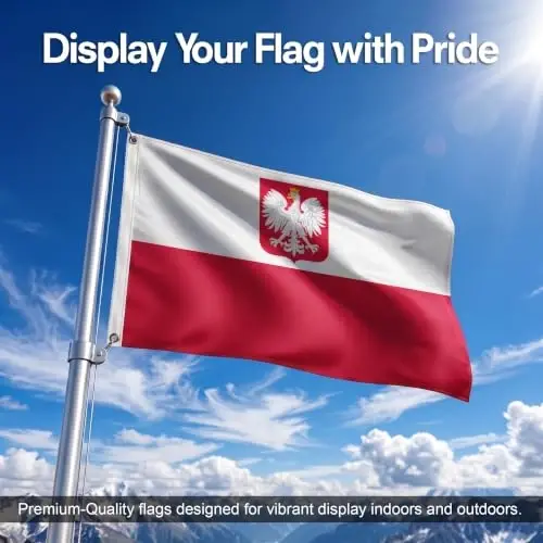 DMSE Poland National Flag, 3ft x 5ft - Fade-Resistant Outdoor & Indoor Flag - Quad-Stitched Fly End & Heavy-Duty Brass Grommets (3ft x 5ft) - DMSE Wholesale (1)