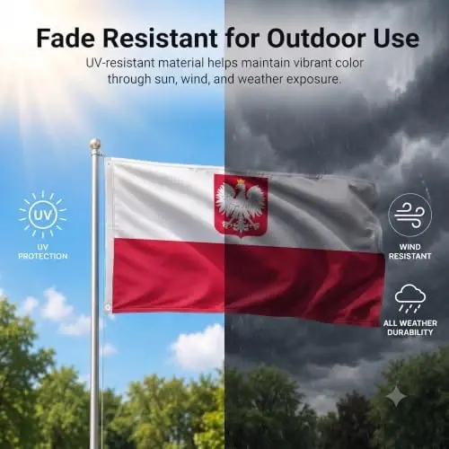 DMSE Poland National Flag, 3ft x 5ft - Fade-Resistant Outdoor & Indoor Flag - Quad-Stitched Fly End & Heavy-Duty Brass Grommets (3ft x 5ft) - 3
