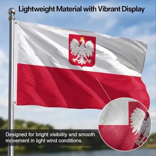 DMSE Poland National Flag, 3ft x 5ft - Fade-Resistant Outdoor & Indoor Flag - Quad-Stitched Fly End & Heavy-Duty Brass Grommets (3ft x 5ft) - 6