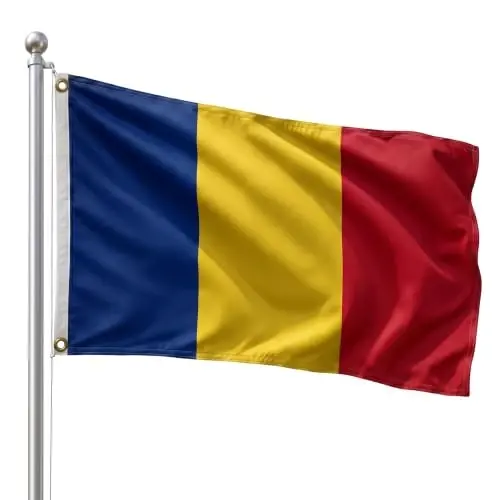 DMSE Romania National Flag, 3ft x 5ft - Fade-Resistant Outdoor & Indoor Flag - Quad-Stitched Fly End & Heavy-Duty Brass Grommets (3ft x 5ft) - 1