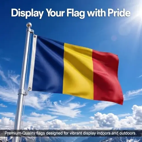 DMSE Romania National Flag, 3ft x 5ft - Fade-Resistant Outdoor & Indoor Flag - Quad-Stitched Fly End & Heavy-Duty Brass Grommets (3ft x 5ft) - 2
