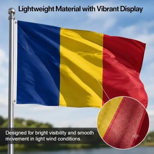 DMSE Romania National Flag, 3ft x 5ft - Fade-Resistant Outdoor & Indoor Flag - Quad-Stitched Fly End & Heavy-Duty Brass Grommets (3ft x 5ft) - 6