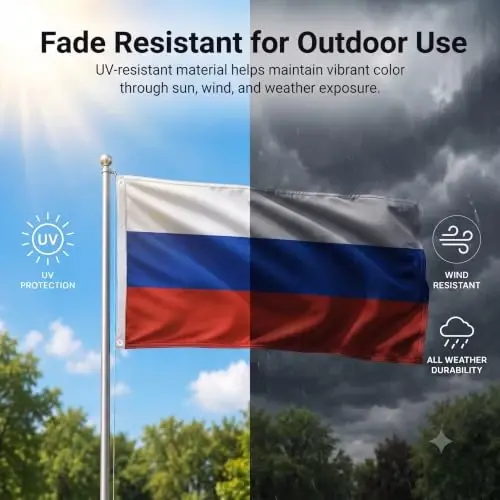 DMSE Russia National Flag, 3ft x 5ft - Fade-Resistant Outdoor & Indoor Flag - Quad-Stitched Fly End & Heavy-Duty Brass Grommets (3ft x 5ft) - 3