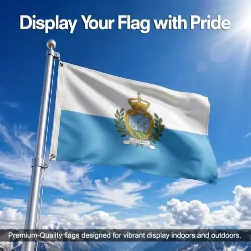 DMSE San Marino National Flag, 2ft x 3ft - Fade-Resistant Outdoor & Indoor Flag - Quad-Stitched Fly End & Heavy-Duty Brass Grommets (2ft x 3ft) - 2