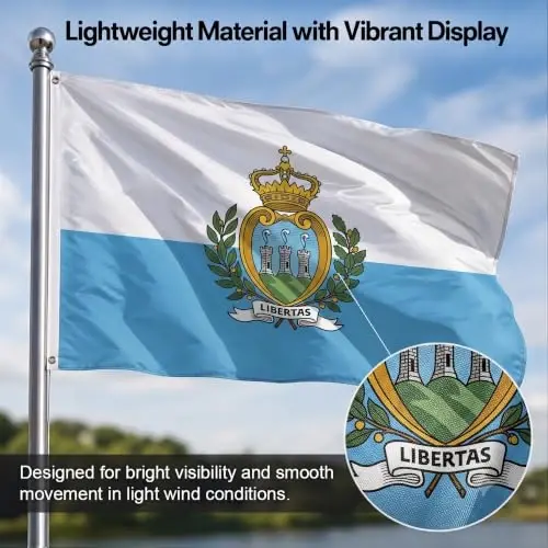 DMSE San Marino National Flag, 2ft x 3ft - Fade-Resistant Outdoor & Indoor Flag - Quad-Stitched Fly End & Heavy-Duty Brass Grommets (2ft x 3ft) - 6