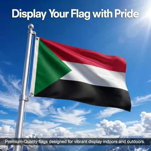 DMSE Sudan National Flag, 2ft x 3ft - Fade-Resistant Outdoor & Indoor Flag - Quad-Stitched Fly End & Heavy-Duty Brass Grommets (2ft x 3ft) - DMSE Wholesale (1)