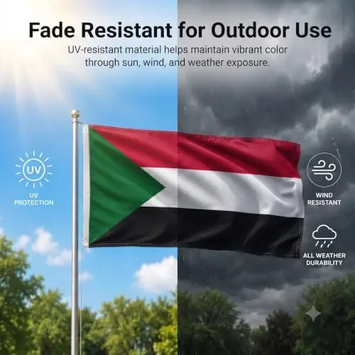 DMSE Sudan National Flag, 2ft x 3ft - Fade-Resistant Outdoor & Indoor Flag - Quad-Stitched Fly End & Heavy-Duty Brass Grommets (2ft x 3ft) - 3